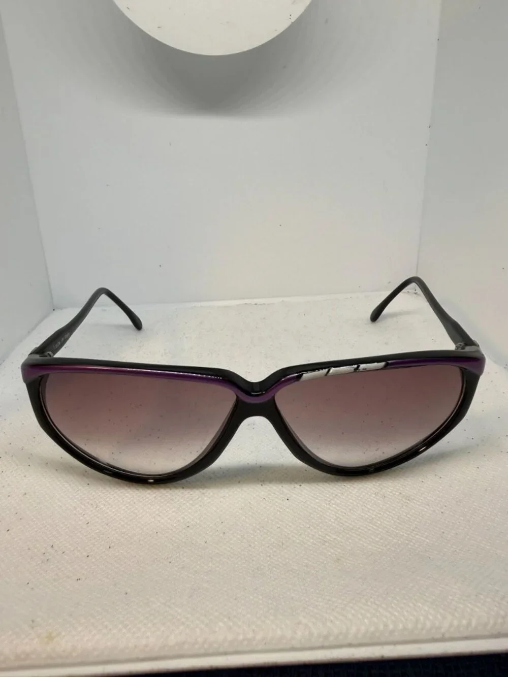 Vintage 80s Sover Black Purple Accent Temple Emblem Sunglasses Made in Italy